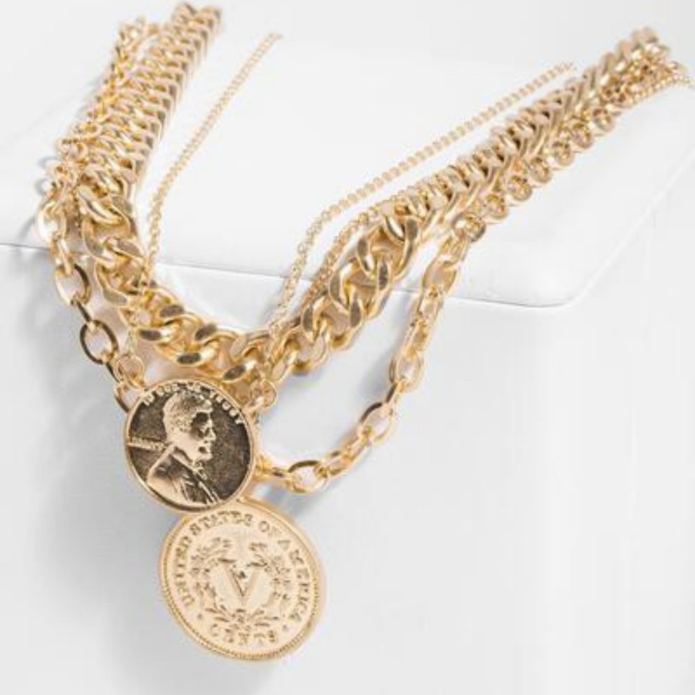 SAACHI SIKKA silver or gold coins chain necklace jewelry rare unique COLLECTORS